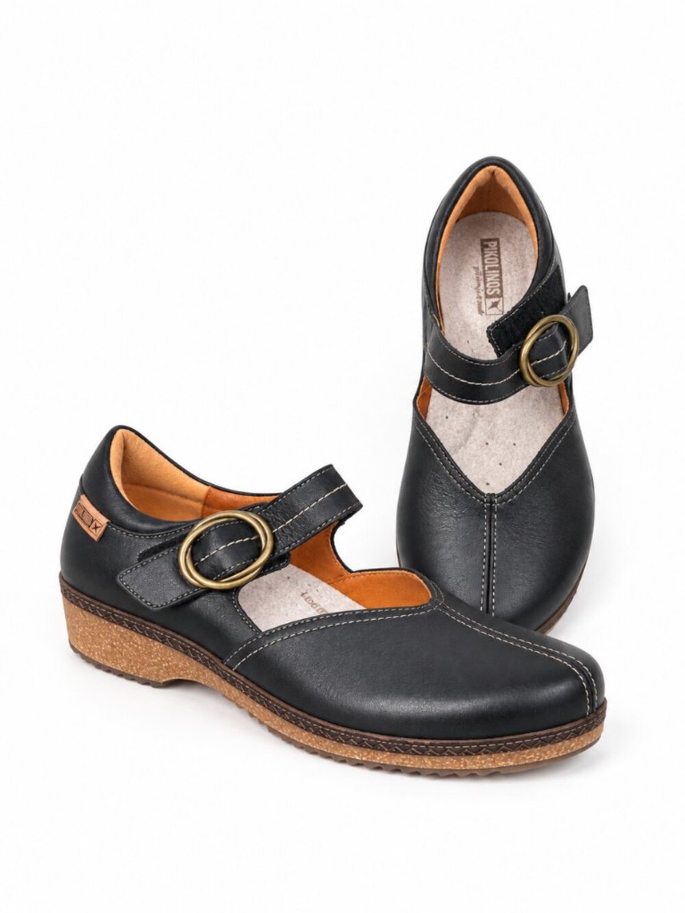 Pikolinos Black Leather Mary Jane Shoes Women 10 Comfort Wedge Arch Support
